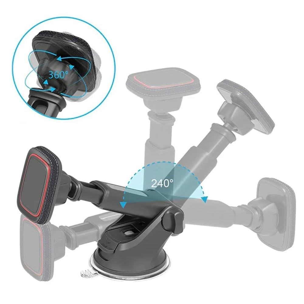 The Wlue Araç İçi Telefon Tutucu, Vantuzlu ve Mıknatıslı, 360° Dönebilen, Uzayabilen Tasarım