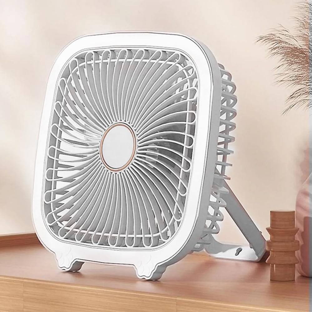 The Wlue Şarjlı Taşınabilir Vantilatör Masaüstü LED Işıklı Fan / 3 Hız Kademeli/Standlı ve Klipsli