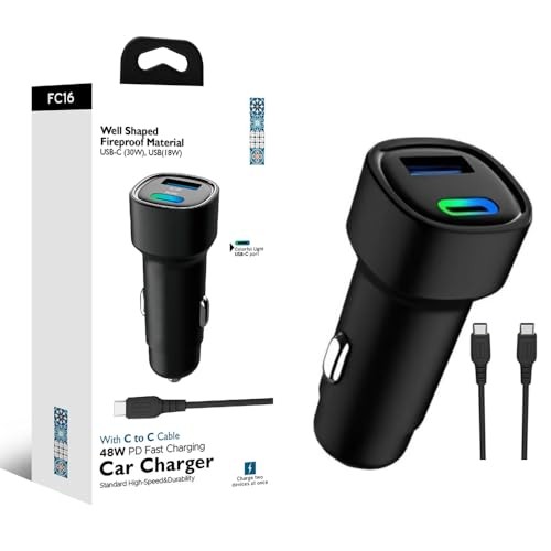 The Wlue 48W PD Araç içi Çakmaklık Hızlı Şarj Aleti 1x Type-c 30W PD 1x Usb3.0 18W (KABLO DAHİLDİR)