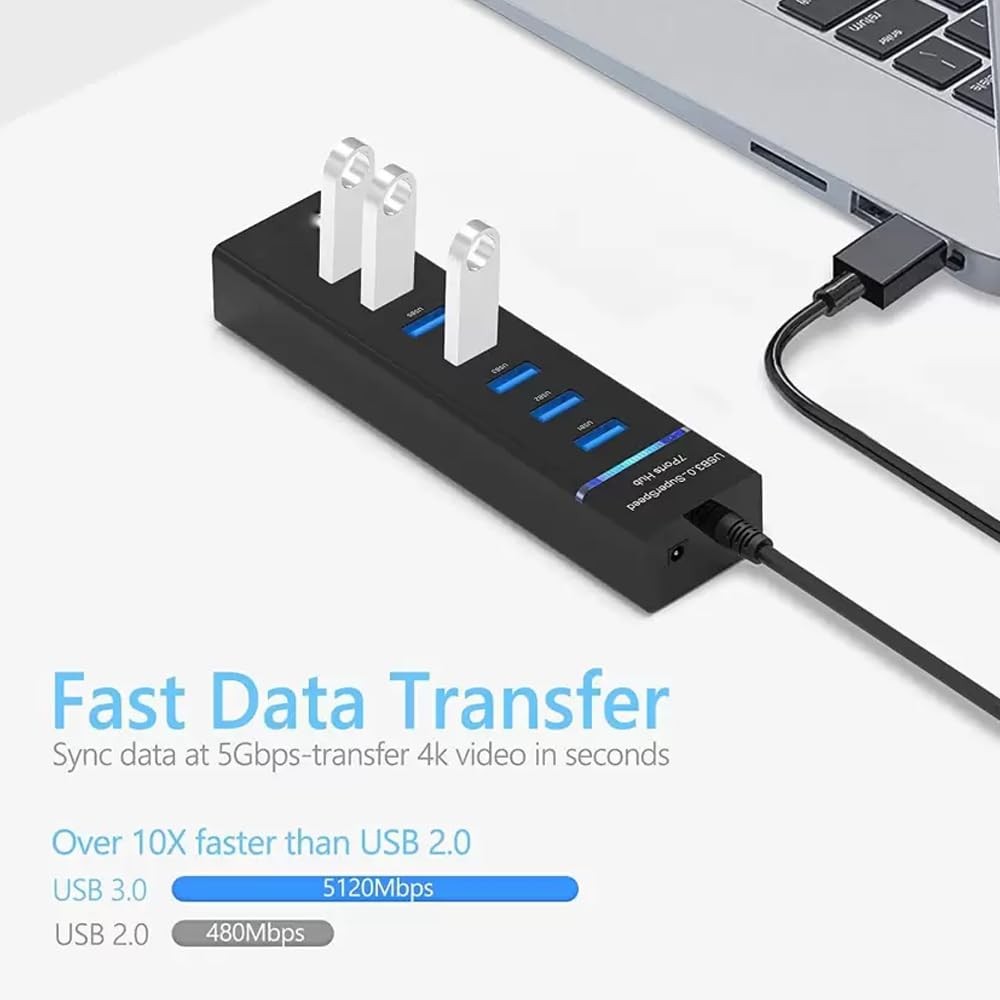 The Wlue USB 3.0 Yüksek Hızlı Hub, 7 Port, 5 Gbps, 1,2 Metre Kablo