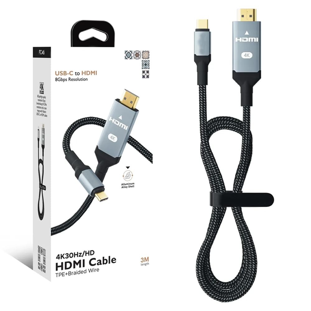 The Wlue Type-C to 4k 30Hz Ultra Full Hd HDMI Usb-C Tak Çalıştır Görüntü Aktarım Kablosu 3 Metre Gold