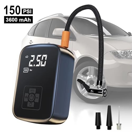 The Wlue Kablosuz 3600 mAh Araç Kompresör 150 PSI Basınçlı Lastik, Bisklet, Motosiklet Şişirme Pompası