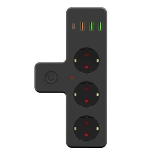 The Wlue 3'lü Akım Korumalı Kablosuz Priz Çoğaltıcı, 2500W, 3 USB 2.4A Port, 20W Type-C PD Hızlı Şarj