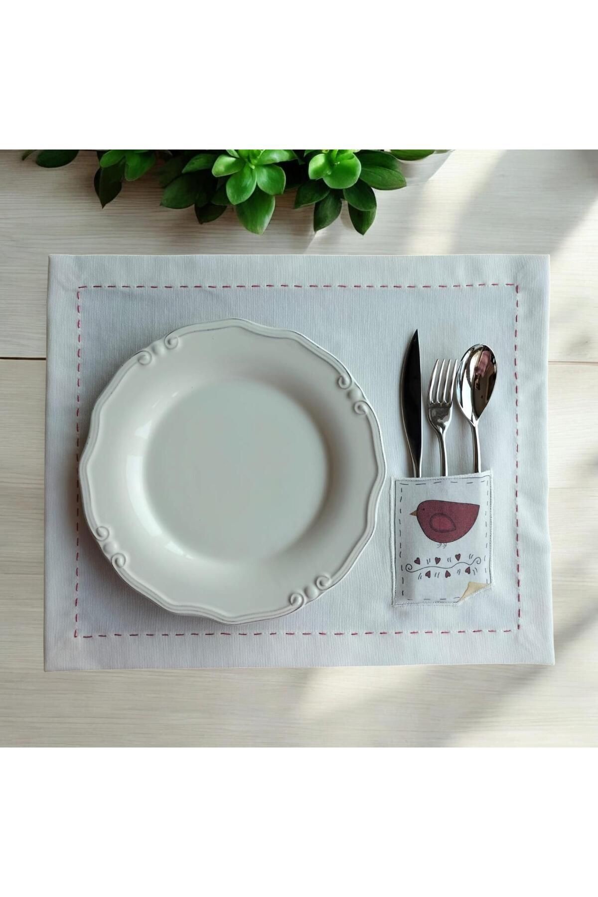 KUŞ TEĞELLİ DUCK KUMAŞ ÇATAL KAŞIK CEPLİ SUPLA (2 ADET ) 37*47