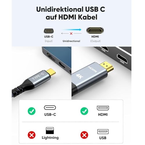 The Wlue Type-C to 4K 30Hz Ultra Full HD HDMI Usb-C Görüntü Aktarım Kablosu Tak Çalıştır, 2 Metre Gold