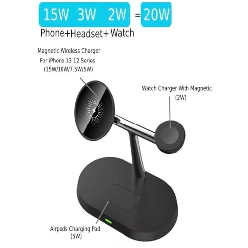 The Wlue 3'ü 1 Arada MagSafe Uyumlu 15W Kablosuz Şarj Standı, iPhone, Android Telefon, Apple Watch ve Kulaklık Uyumlu