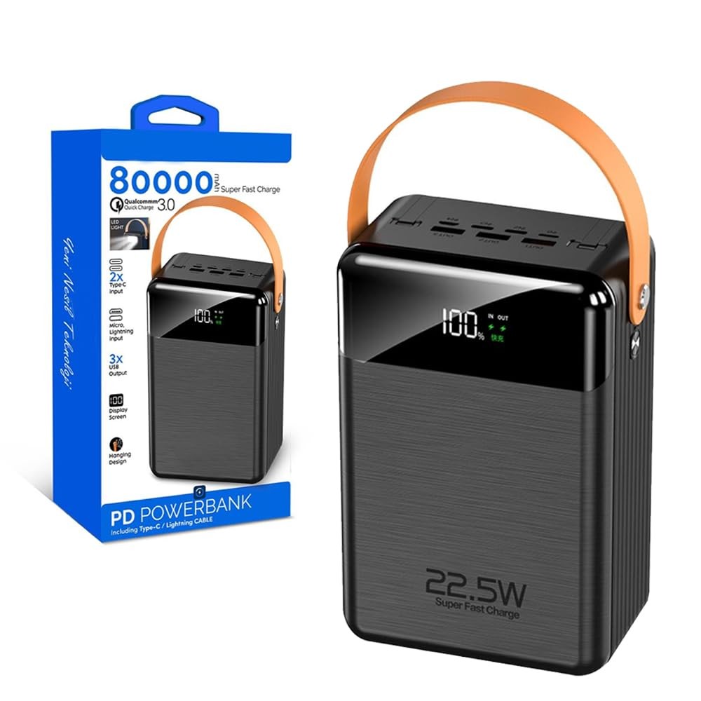 The Wlue 80.000 Mah Powerbank Dijital Göstergeli / 22.5W Hızlı Şarj/Işıklı/Taşınabilir Kamp Şarj Bataryası