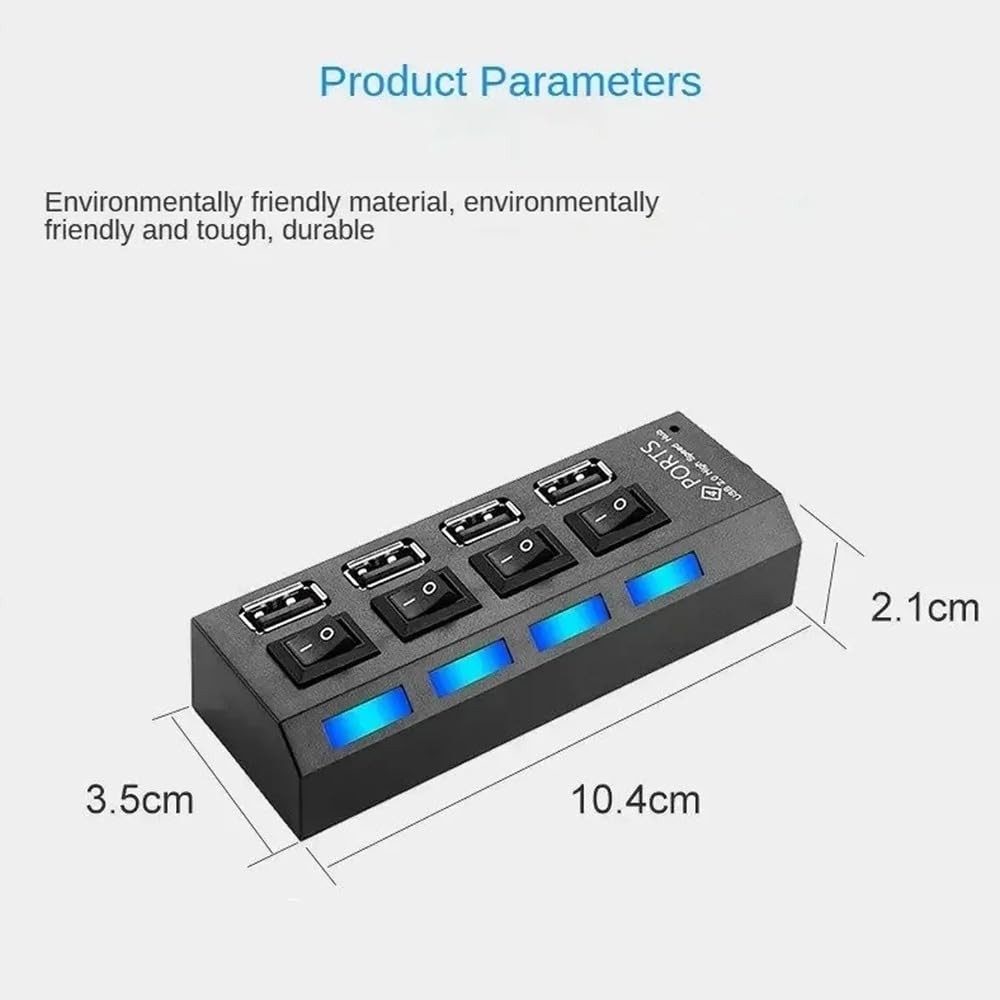 The Wlue USB 3.0 Çoklayıcı Hub, 4 Port, Anahtarlı ve LED Işıklı, 50 cm Kablo