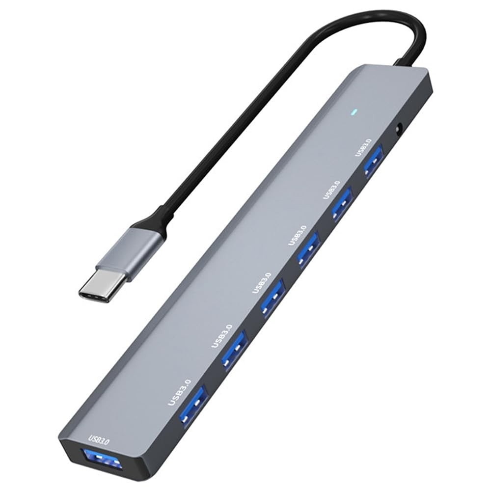 The Wlue 7in1 Type-C to USB Çoklayıcı 7 Port USB3.0 HUB Power Güç Destekli 5Gbps High Speed