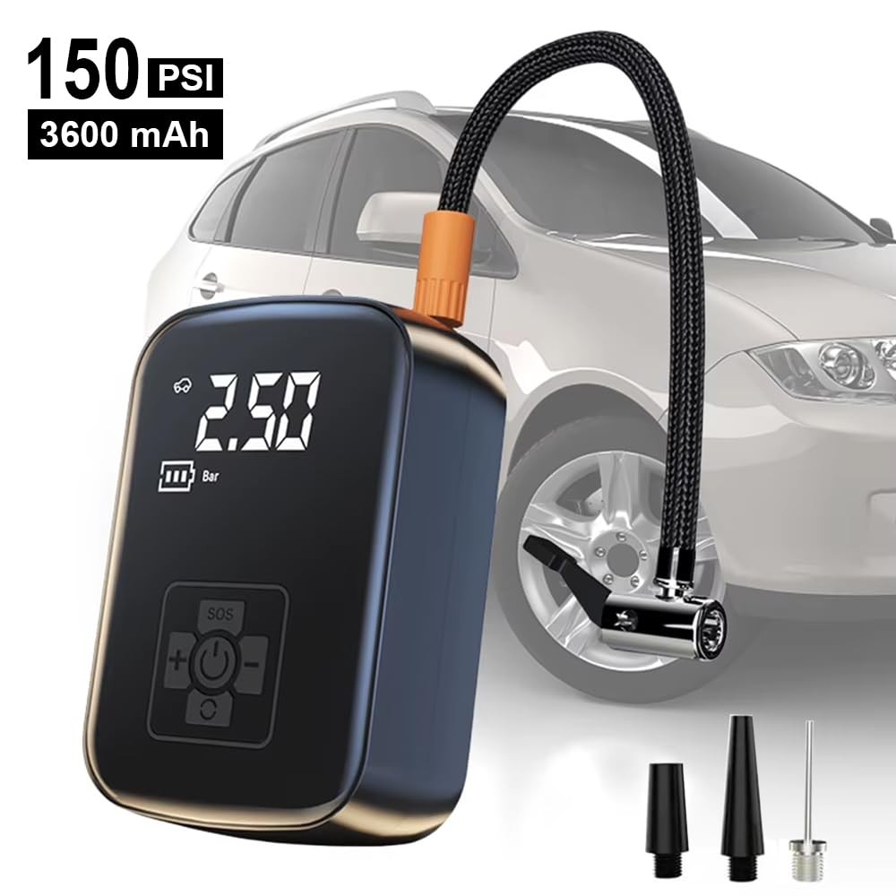 The Wlue Kablosuz 3600 mAh Araç Kompresör 150 PSI Basınçlı Lastik, Bisklet, Motosiklet Şişirme Pompası