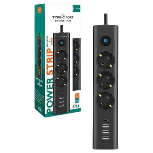 The Wlue 3'lü Akım Korumalı Priz Çoğaltıcı 1.5 Metre Uzatma Kablosu 3xUSB 3.4A 1xType-C