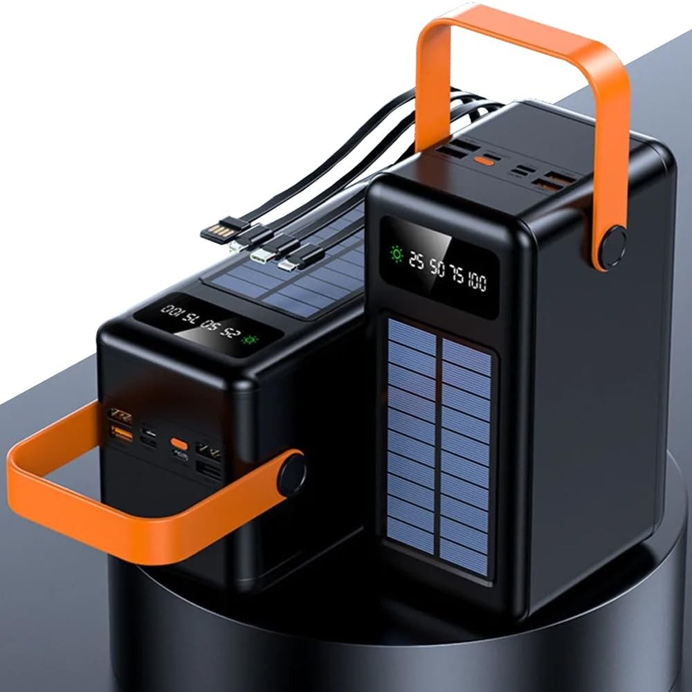 The Wlue 80000 mAh Solar Taşınabilir Şarj Cihazı, Dijital Ekranlı, LED Işıklı, Kamp için Powerbank