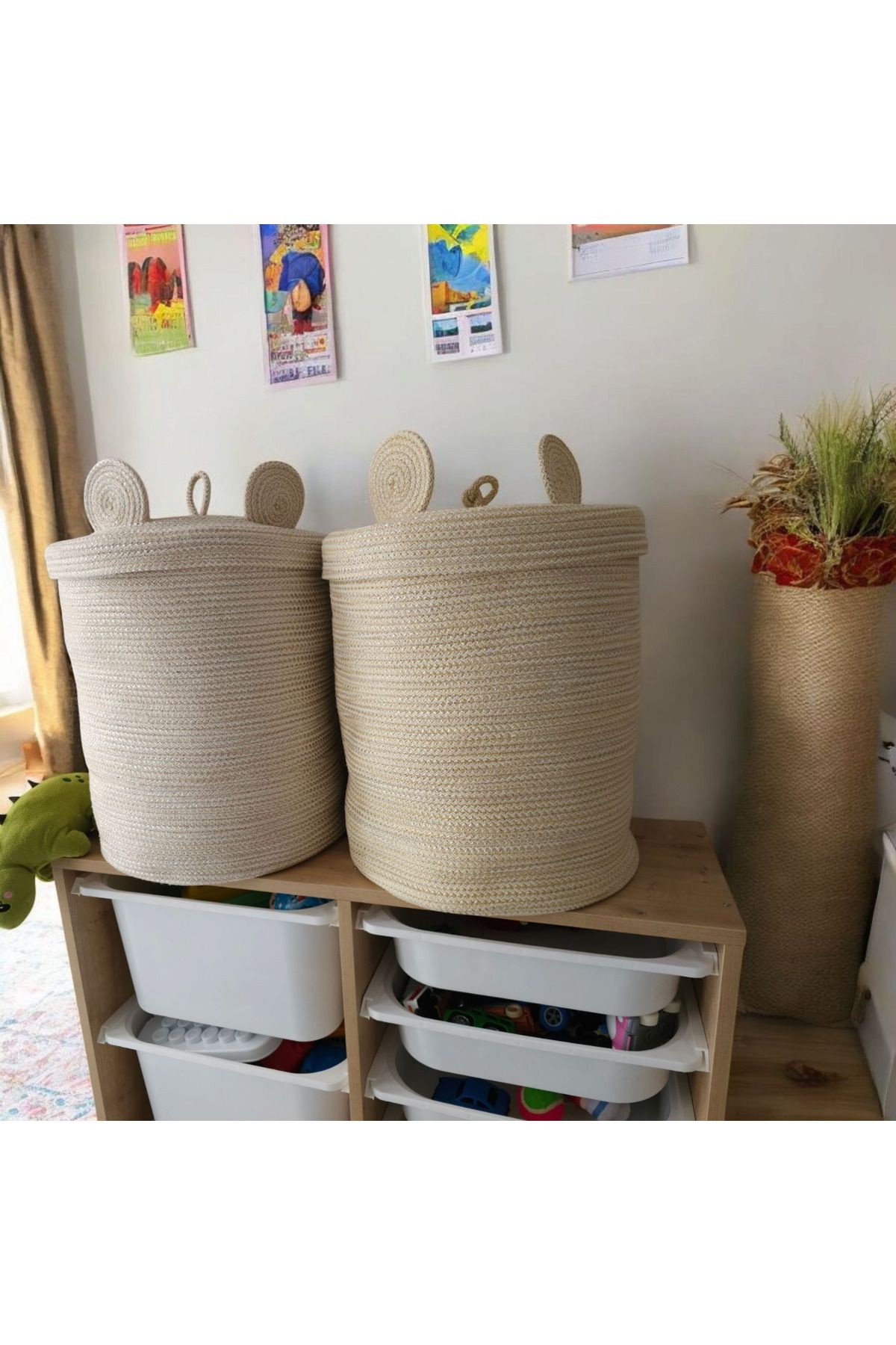 Kapaklı Oyuncak Sepeti 50x35 cm  -Dayanıklı Makina Dikimi -Pratik düzenleyici- Çamaşır Sepeti