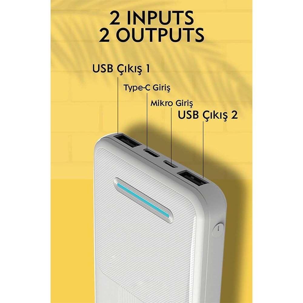 The Wlue Taşınabilir Şarj Cihazı, 10000 mAh Powerbank, 2 USB Çıkışlı, 2.4A, LED Göstergeli