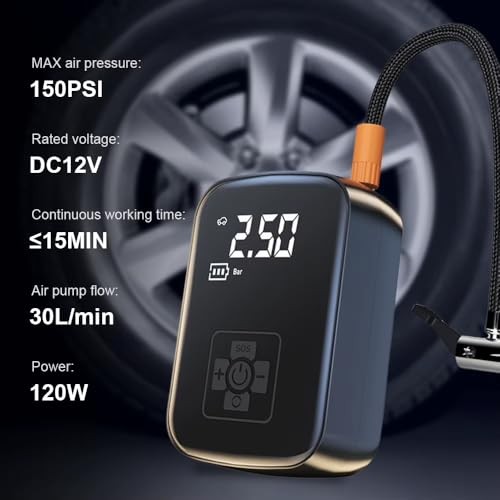 The Wlue Kablosuz 3600 mAh Araç Kompresör 150 PSI Basınçlı Lastik, Bisklet, Motosiklet Şişirme Pompası