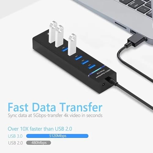 The Wlue USB 3.0 Yüksek Hızlı Hub, 7 Port, 5 Gbps, 1,2 Metre Kablo