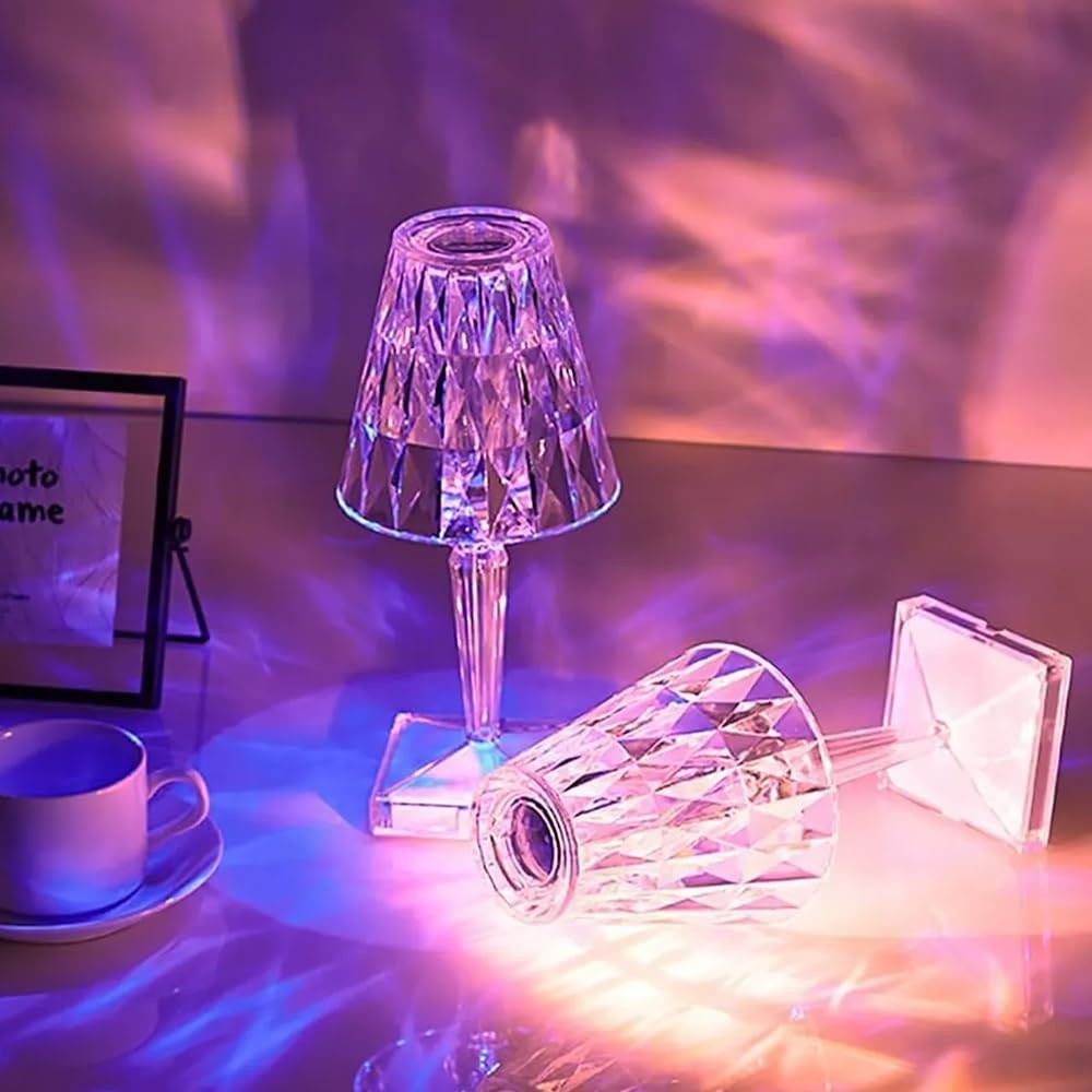 The Wlue Akrilik Şarjlı Kristal Led Abajur Masa Lambası 20 Mod Rgb Dokunmatik Ambians Dekor Gece Lambası, Kumandalı