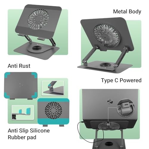 The Wlue Alüminyum Laptop ve Tablet Standı, Manyetik Fanlı, Magsafe Uyumlu Telefon Tutuculu, 10-17.3 inç, Soğutucu