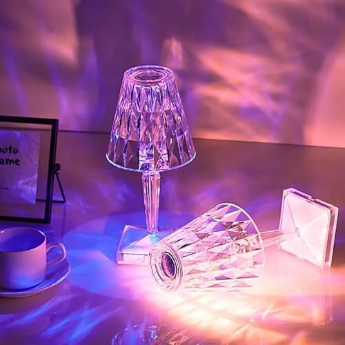 The Wlue Akrilik Şarjlı Kristal Led Abajur Masa Lambası 20 Mod Rgb Dokunmatik Ambians Dekor Gece Lambası, Kumandalı