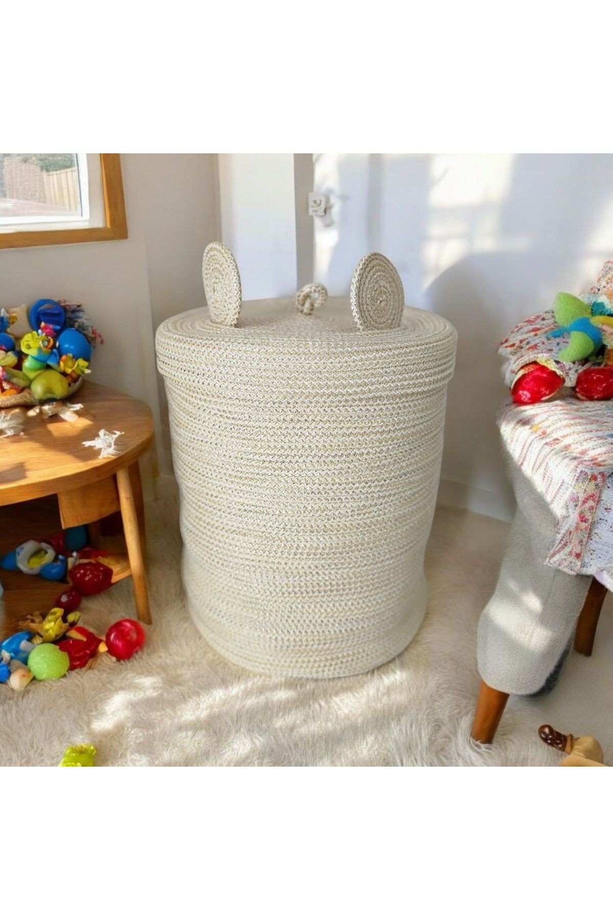Kapaklı Oyuncak Sepeti 50x35 cm  -Dayanıklı Makina Dikimi -Pratik düzenleyici- Çamaşır Sepeti