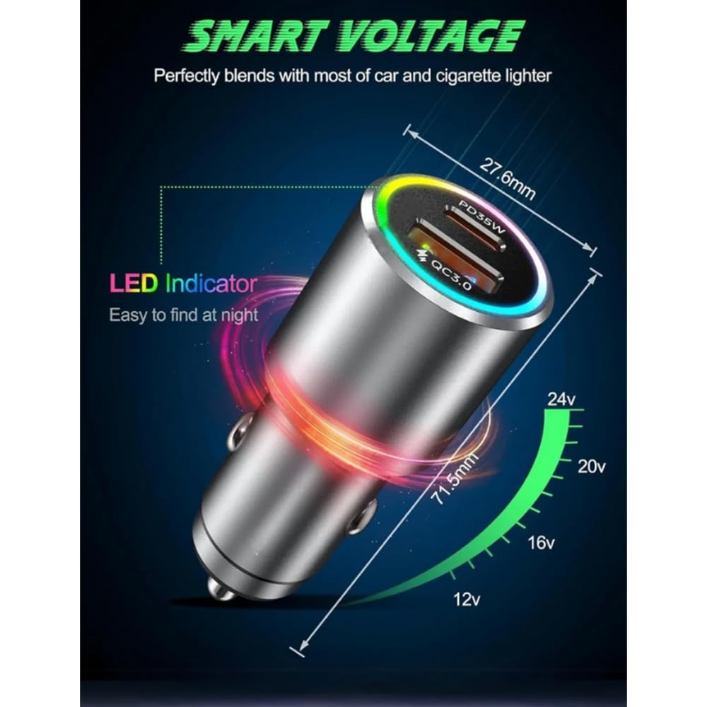 The wlue Rgb 53w Pd Hızlı Şarj Araç içi Çakmaklık Şarj Aleti 1x Type-c 35w Pd 1x Usb3.0 18w