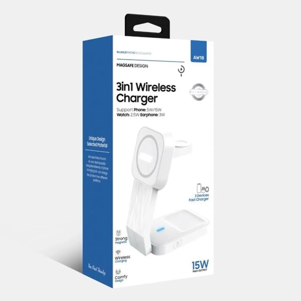 The Wlue 3'ü 1 Arada Kablosuz Şarj Standı, MagSafe Uyumlu,15W, iPhone, Android Telefon ve Apple Watch Uyumlu
