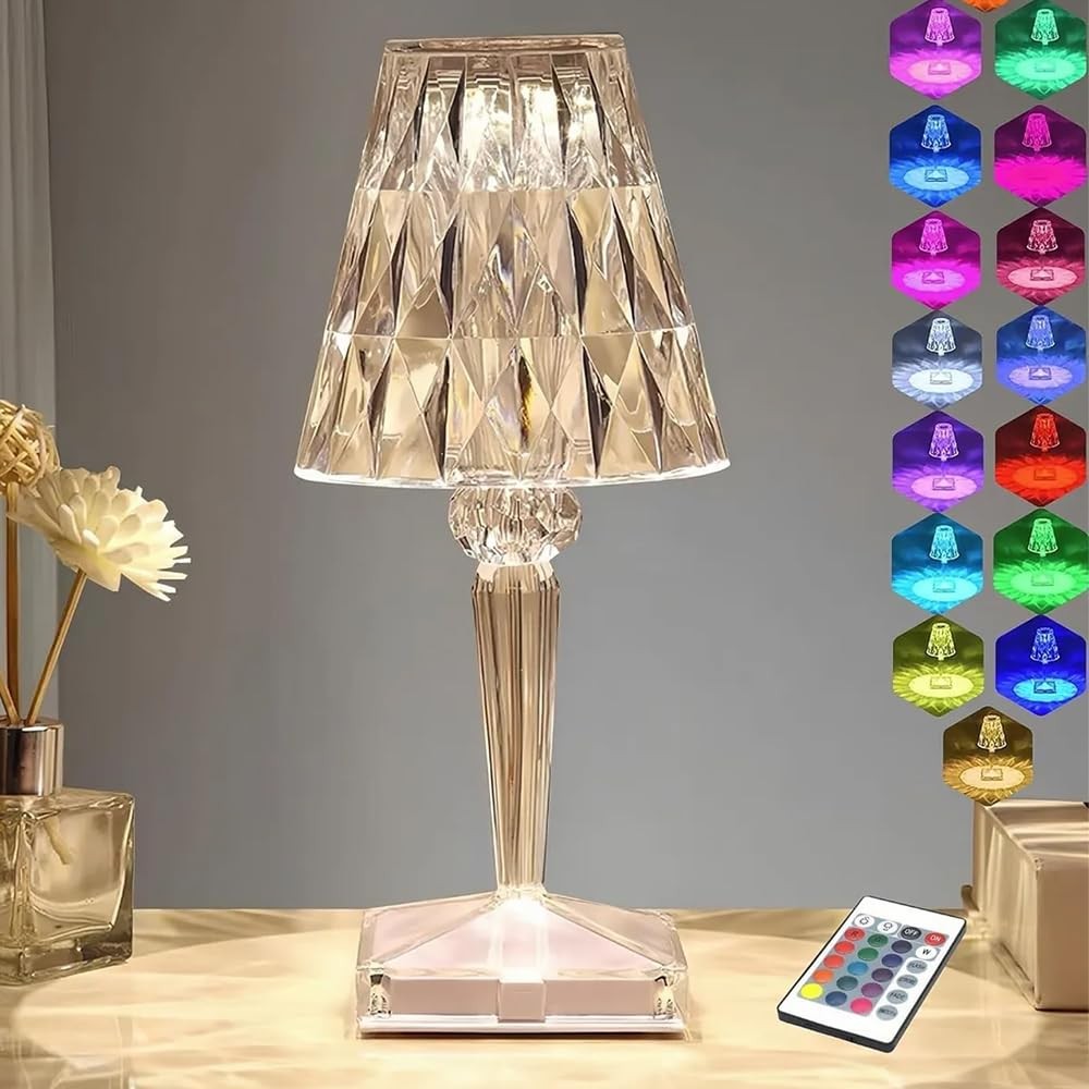The Wlue Akrilik Şarjlı Kristal Led Abajur Masa Lambası 20 Mod Rgb Dokunmatik Ambians Dekor Gece Lambası, Kumandalı