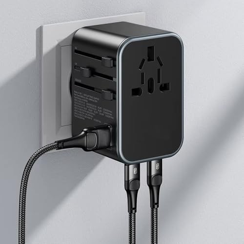 The Wlue 25W Evrensel Seyahat Adaptörü, 1 USB + 2 Type-C + 1 AC Priz, Çok Fonksiyonlu Priz Dönüştürücü