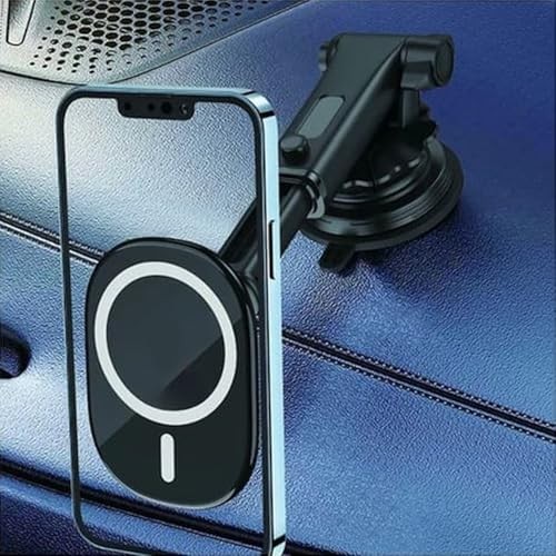 The Wlue Araç İçi Telefon Tutucu, 15W Kablosuz Şarj, Magsafe Uyumlu, Vantuzlu Torpido Üstü Montaj