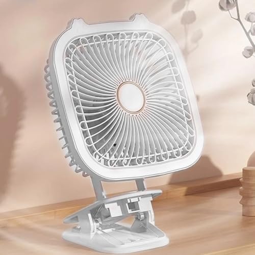 The Wlue Şarjlı Taşınabilir Vantilatör Masaüstü LED Işıklı Fan / 3 Hız Kademeli/Standlı ve Klipsli