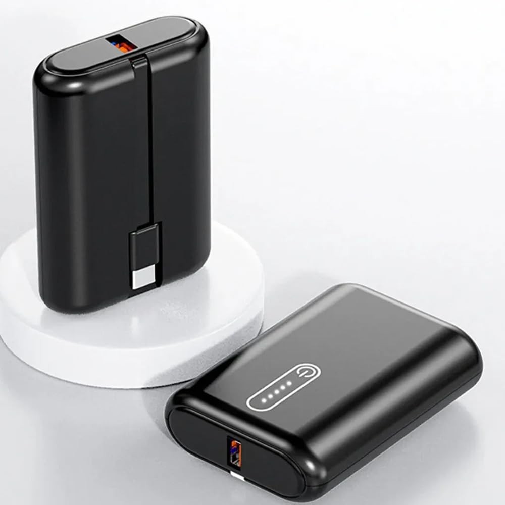 The Wlue Mini Powerbank, 10000 mAh, 22.5W Hızlı Şarj, Type-C Kablolu, USB ve Type-C Çıkışlı