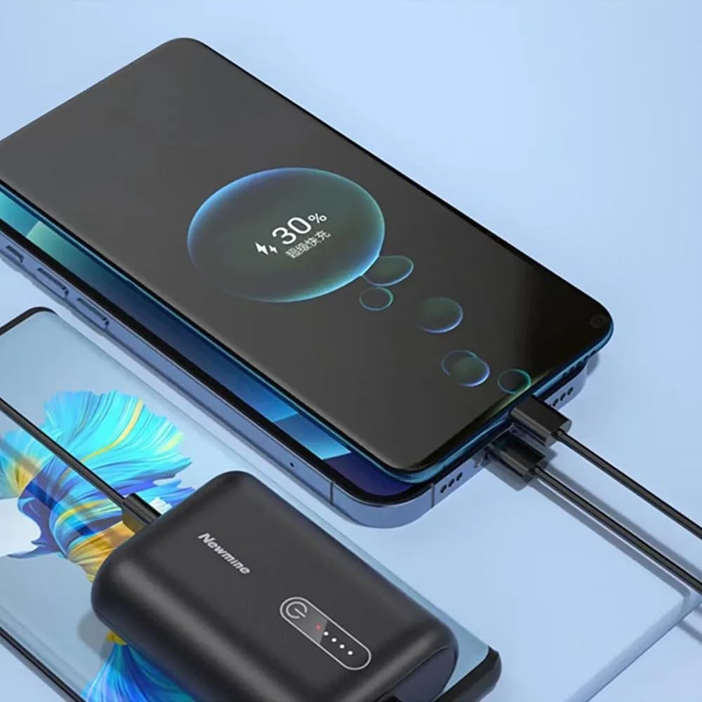 The Wlue Mini Powerbank, 10000 mAh, 22.5W Hızlı Şarj, Type-C Kablolu, USB ve Type-C Çıkışlı