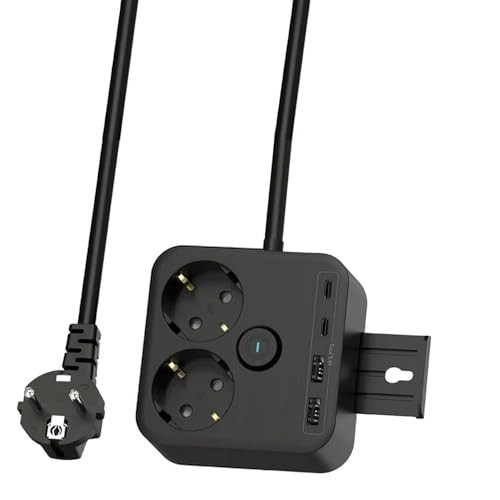 The Wlue 3680W 2'li Akım Korumalı Priz Uzatma Kablosu, 2 USB ve 2 Type-C Giriş, 1.4 Metre, Anahtarlı