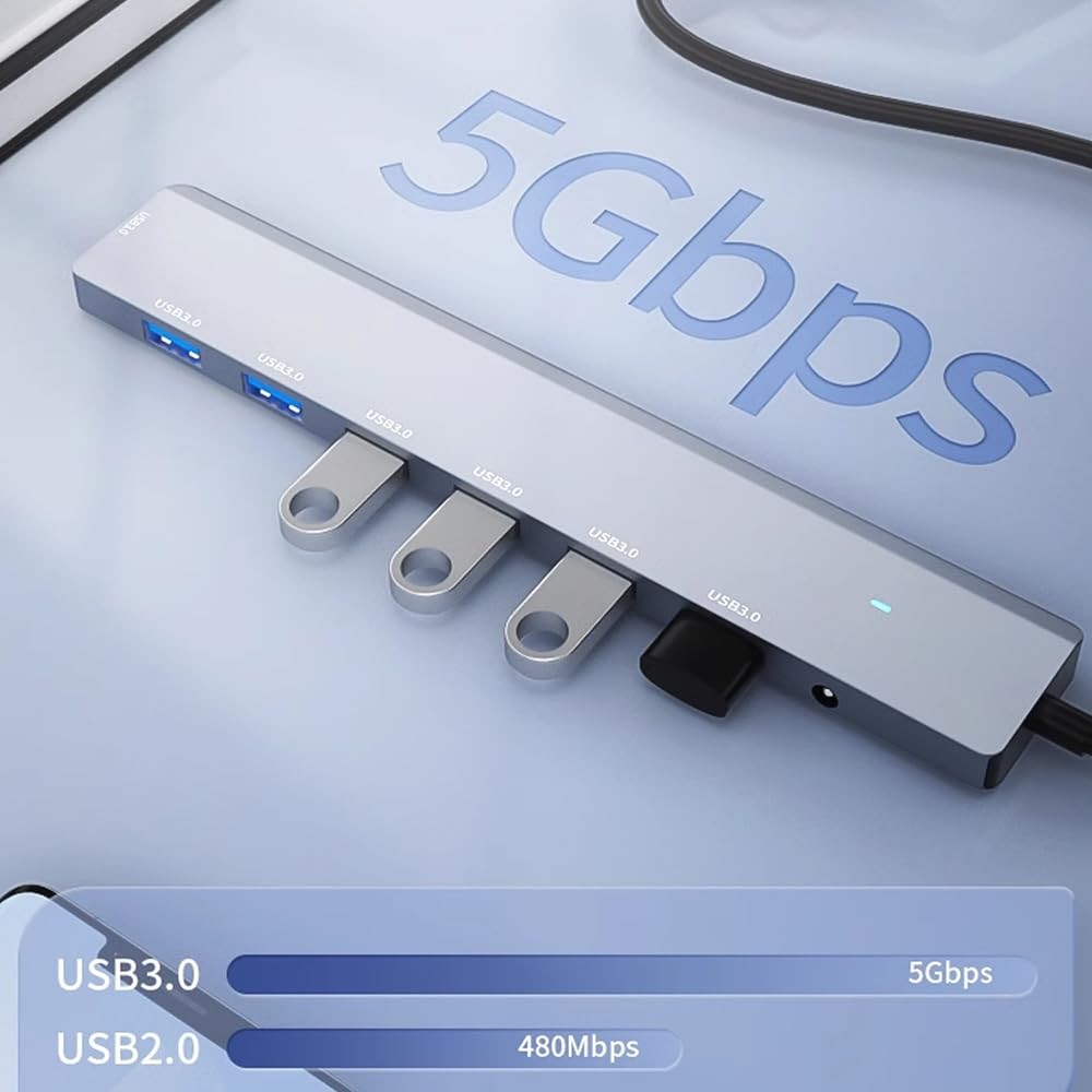 The Wlue 7in1 Type-C to USB Çoklayıcı 7 Port USB3.0 HUB Power Güç Destekli 5Gbps High Speed