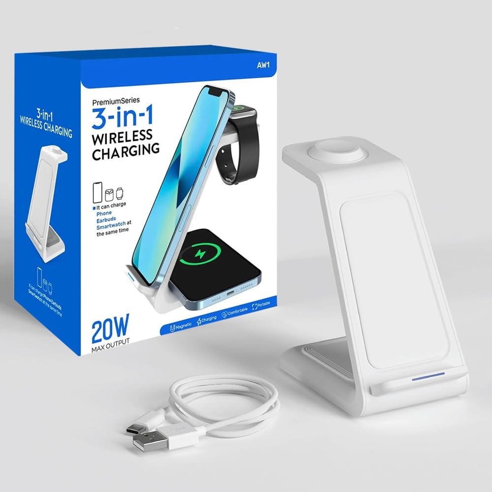 The Wlue 3'ü 1 Arada 20W Kablosuz Şarj Standı Wireless Şarj iPhone ve Apple Watch Saatler için Şarj İstasyonu