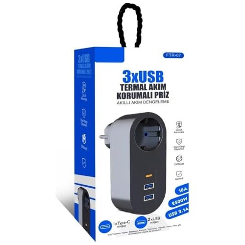 The Wlue Tekli Akım Korumalı Duvar Prizi, 2xUSB 2.1A, 1xType-C, Isıya Dayanıklı