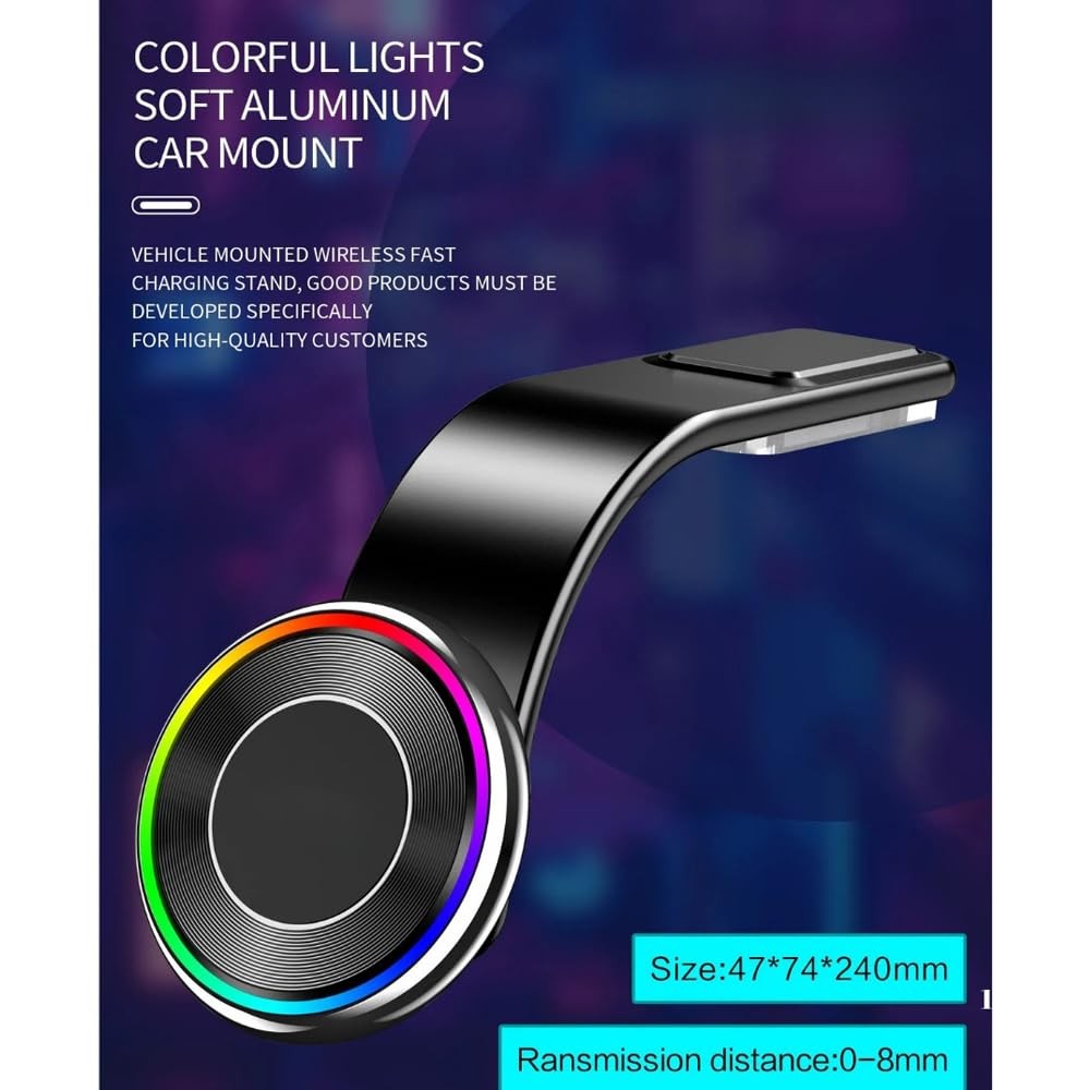 The Wlue 15W Manyetik Araç içi Telefon Tutucu, RGB Işıklı, Kablosuz Şarj, MagSafe Uyumlu, Torpido Üstü