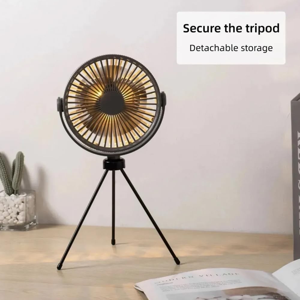 The Wlue Şarjlı Vantilatör/LED Işıklı / 3 Kademeli Hız Ayarı/Tripod ve Askılı Kamp için Fan