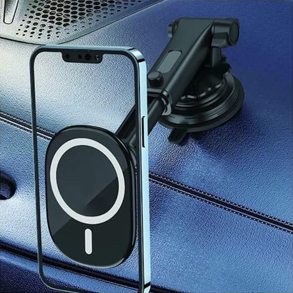 The Wlue Araç İçi Telefon Tutucu, 15W Kablosuz Şarj, Magsafe Uyumlu, Vantuzlu Torpido Üstü Montaj