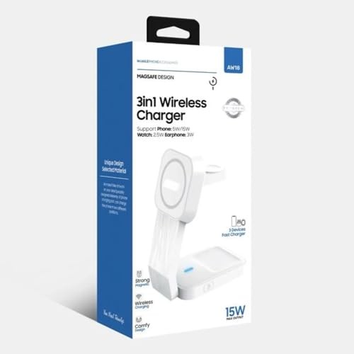 The Wlue 3'ü 1 Arada Kablosuz Şarj Standı, MagSafe Uyumlu,15W, iPhone, Android Telefon ve Apple Watch Uyumlu