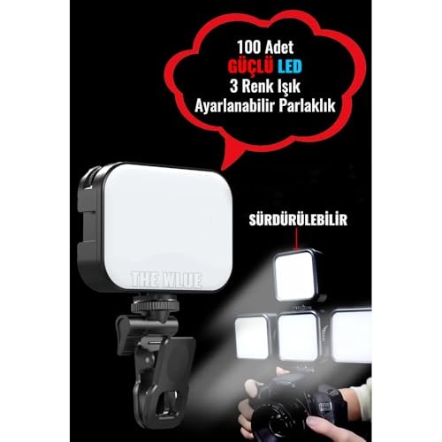 The Wlue 100 LED Selfie Video Kamera Işığı, Tripod Uyumlu, 3500-6500 Kelvin, Şarjlı, Mandallı, Dimmer Ayarlı