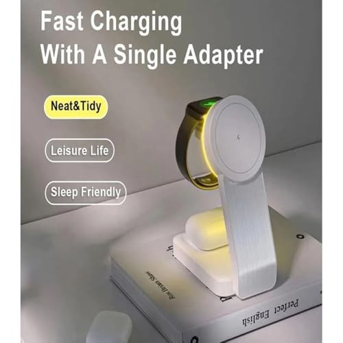 The Wlue 3'ü 1 Arada Kablosuz Şarj Standı, MagSafe Uyumlu,15W, iPhone, Android Telefon ve Apple Watch Uyumlu