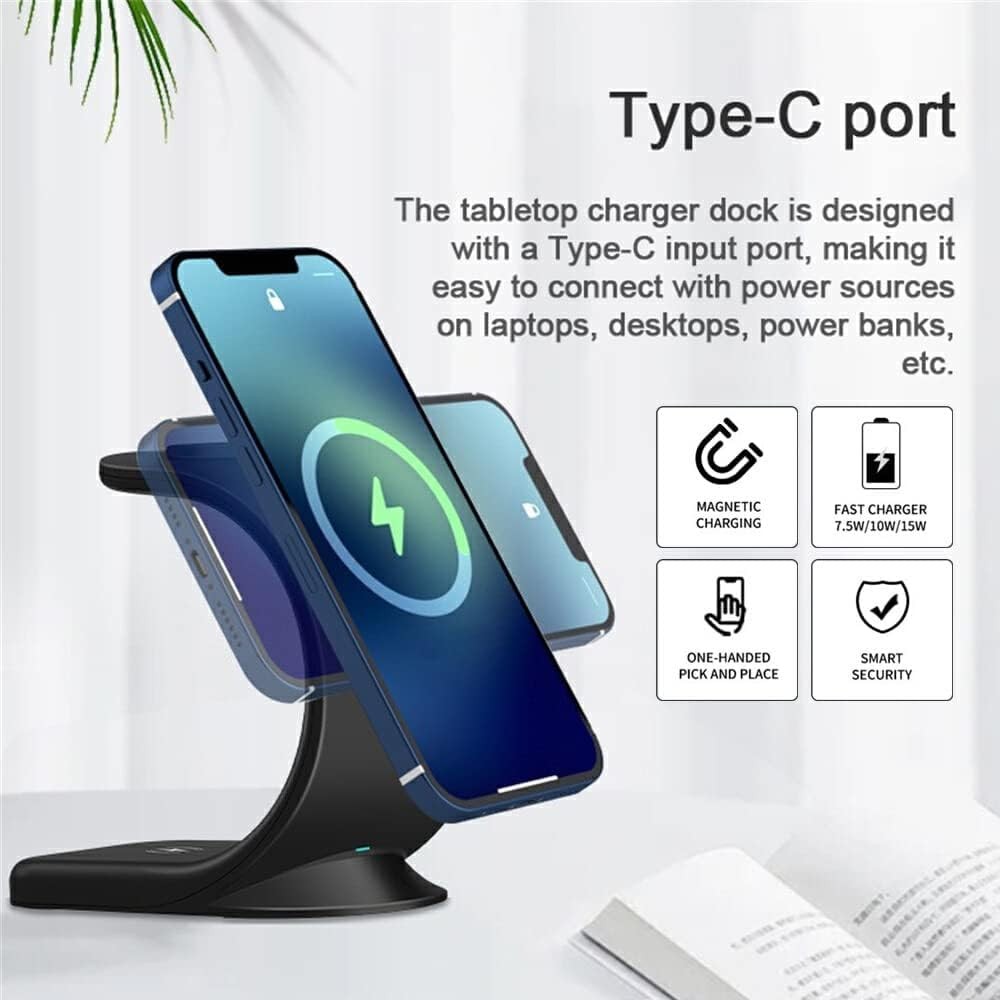 The Wlue 3'ü 1 Arada Kablosuz Şarj Standı, MagSafe Uyumlu,15W, iPhone, Android Telefon Apple Watch Uyumlu