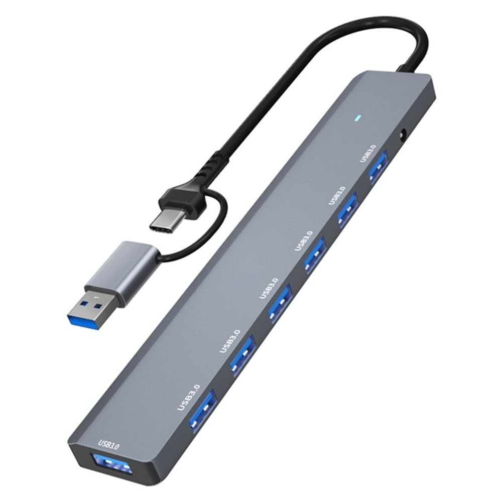 The Wlue 7in1 Type-C/USB to USB Çoklayıcı 7 Port USB3.0 HUB Power Güç Destekli 5Gbps High Speed
