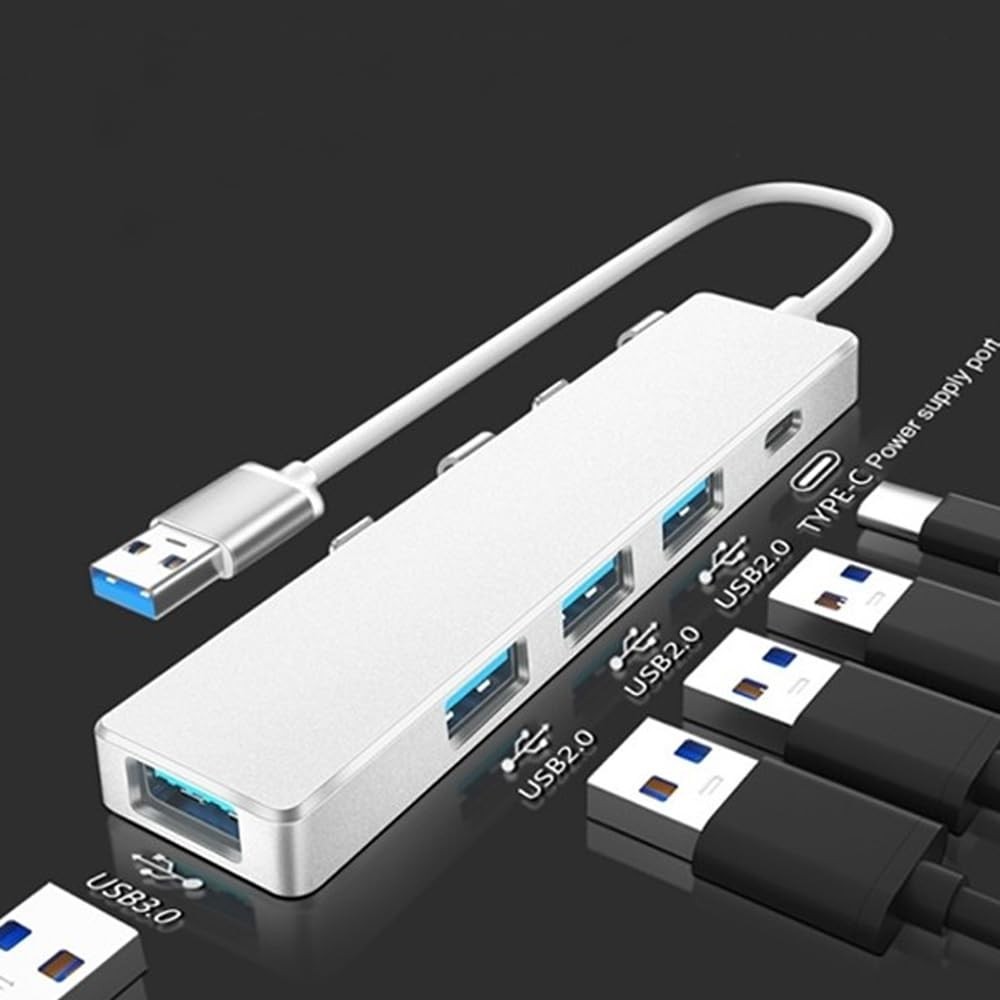 The Wlue USB Hub Adaptör, 4 Port (3xUSB 2.0, 1xUSB 3.0), Type-C Güç Girişli, MacBook Uyumlu, 5 Gbps