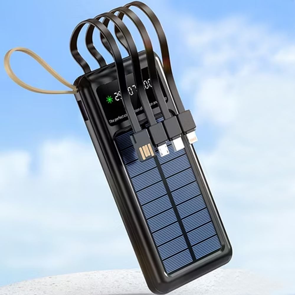 The Wlue Solar Powerbank, 10000 mAh Kapasiteli, LED Işıklı, Dijital Ekranlı