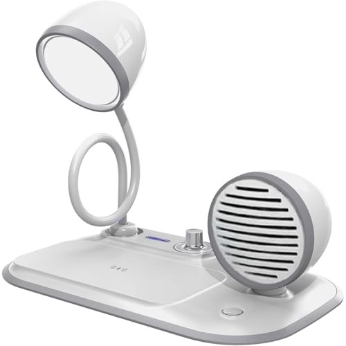3'ü 1 Arada LED Masa Lambası, 15W Kablosuz Hızlı Telefon Şarj Standı, Bluetooth Hoparlör