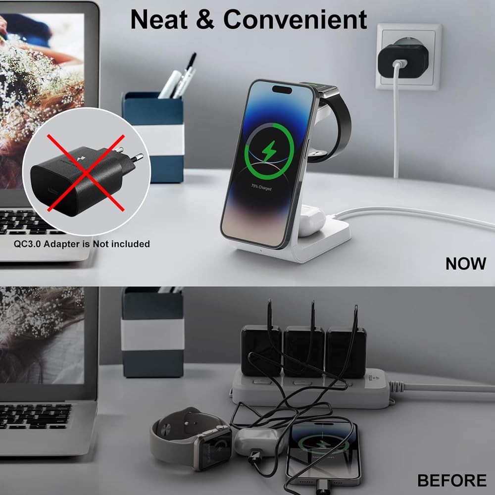 The Wlue 3'ü 1 Arada 20W Kablosuz Şarj Standı Wireless Şarj iPhone ve Apple Watch Saatler için Şarj İstasyonu