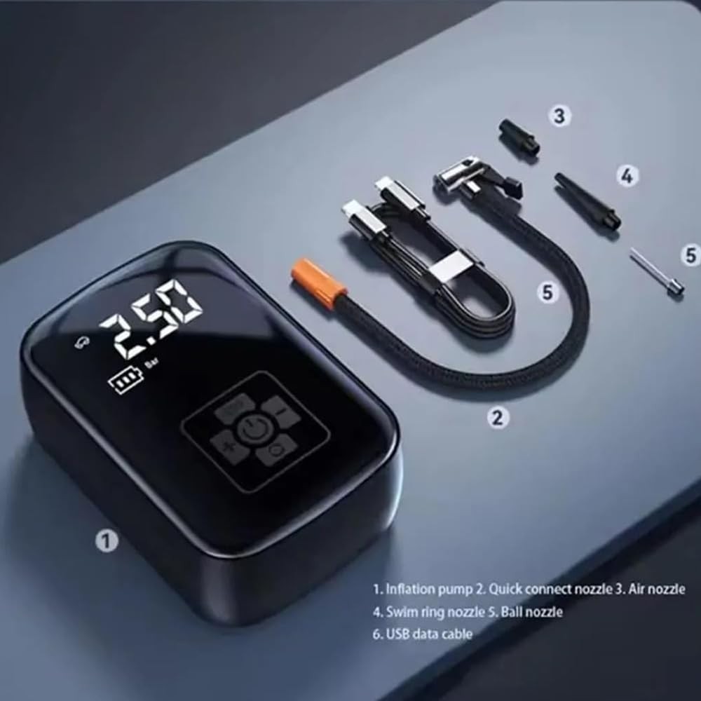 The Wlue Kablosuz 3600 mAh Araç Kompresör 150 PSI Basınçlı Lastik, Bisklet, Motosiklet Şişirme Pompası