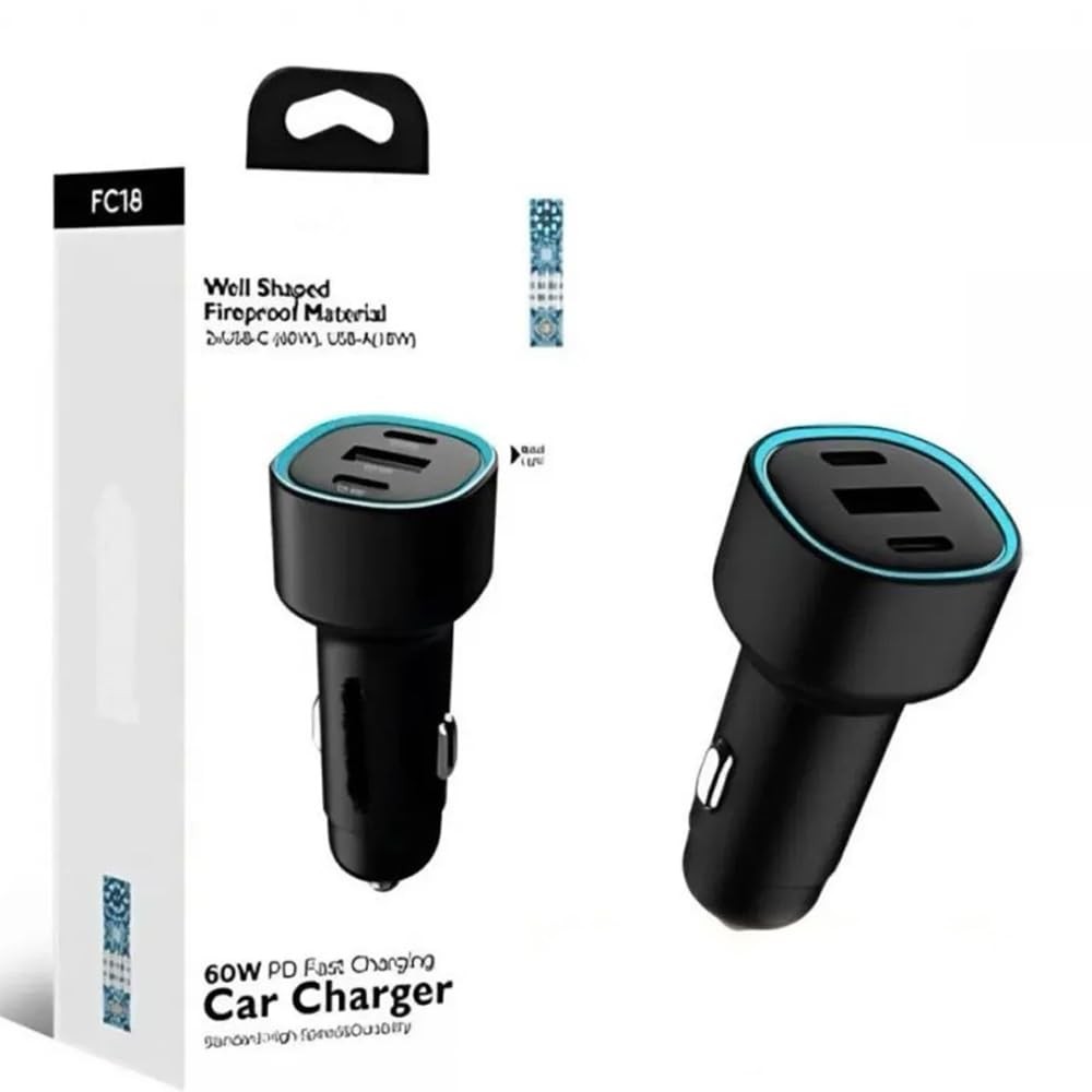 The Wlue 60W PD Süper Hızlı Şarj Araç içi Çakmaklık Şarj Aleti 2x Type-c 60W PD 1x Usb3.0 18W